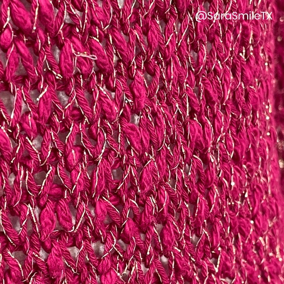 PORTMANS AUSTRALIA Pink Metallic Gold Open Knit Asymmetric Hem Sweater - Picture 4 of 13